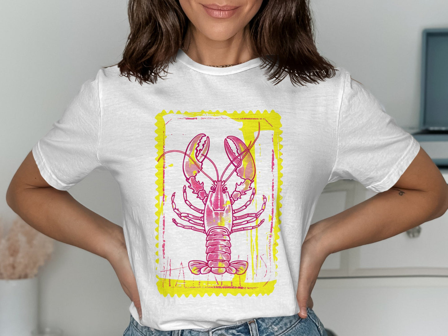 Vibrant Lobster Print Design Casual Tee Shirt product