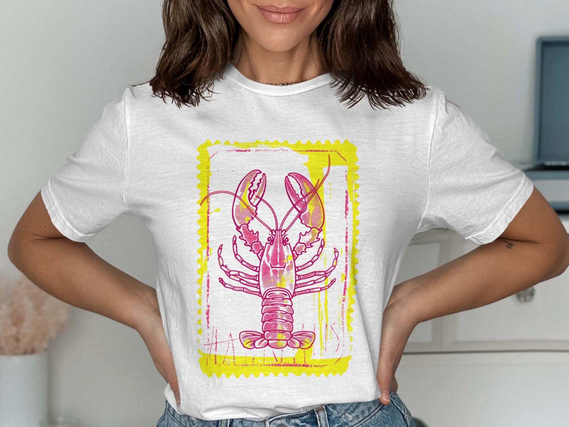 Vibrant Lobster Print Design Casual Tee Shirt product