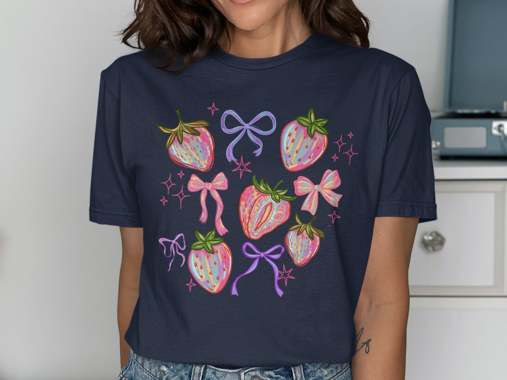 Strawberry Graphic Tee with Bows Design product type