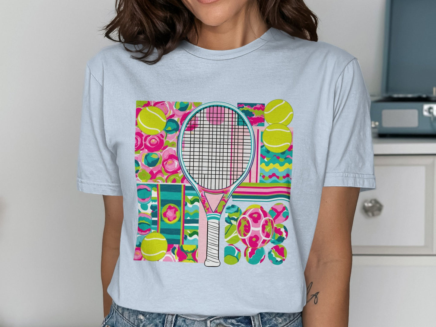 Colorful Tennis Racquet and Tennis Balls T shirt