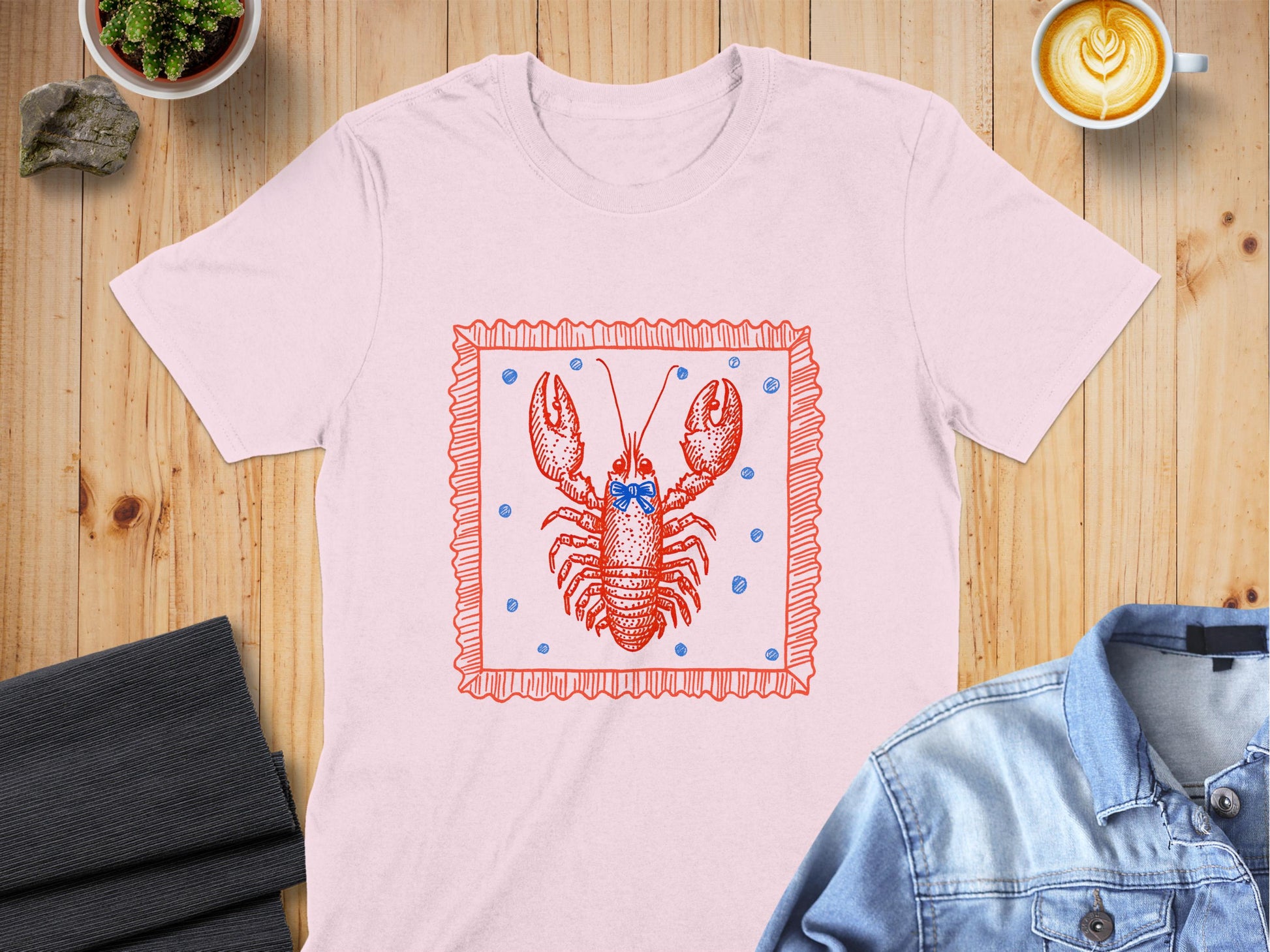 Colorful Lobster Graphic on Pink Short Sleeve T-Shirt product
