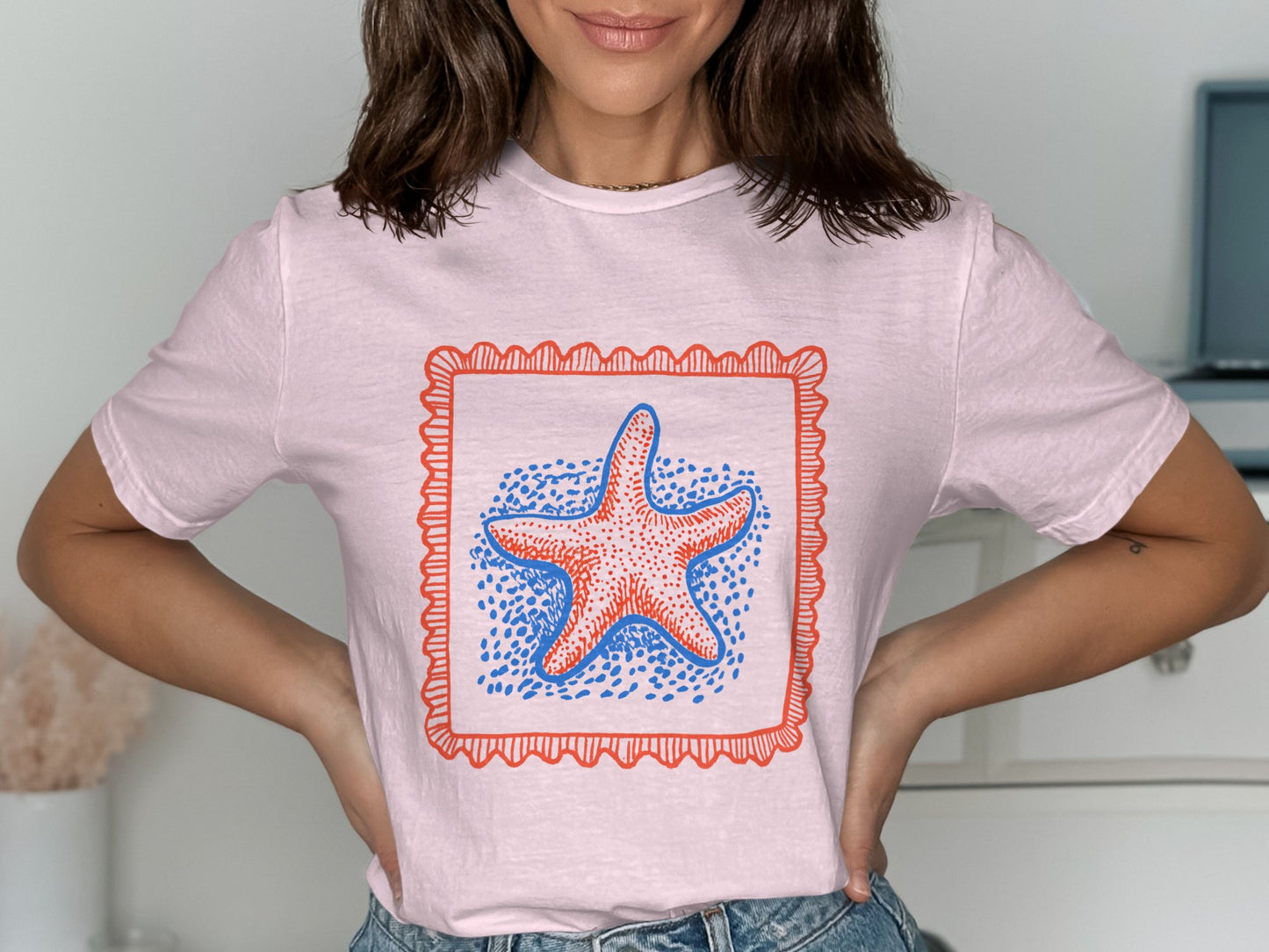 Pink Tee with Starfish Design Casual Wear  Shirt Product