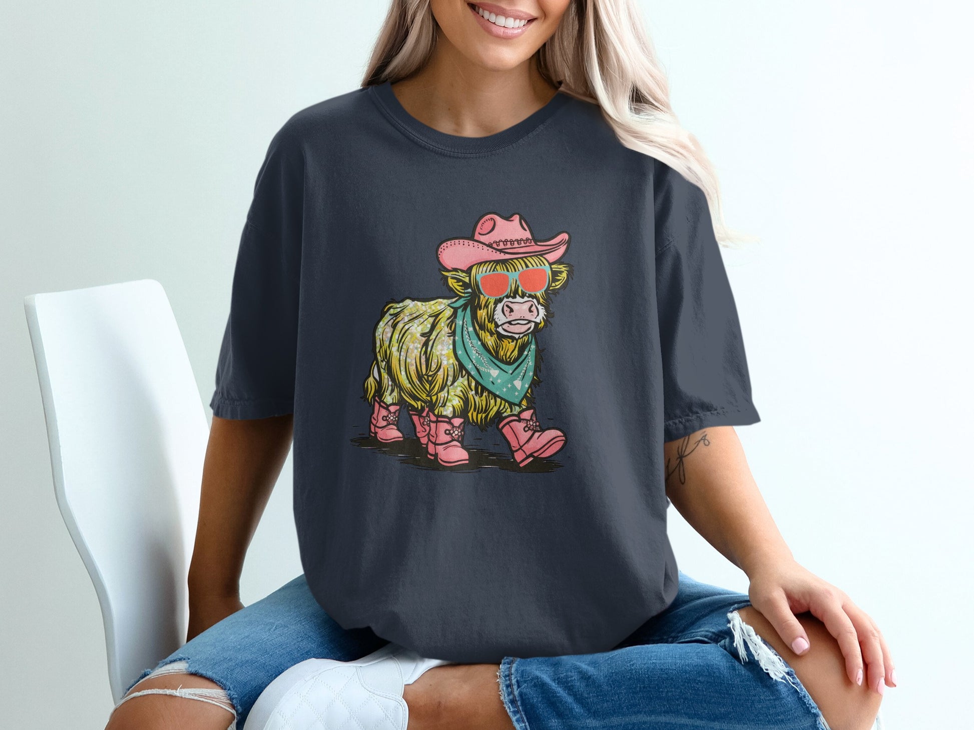 Cowboy Hat and Boots Highland Cow Graphic Tee product