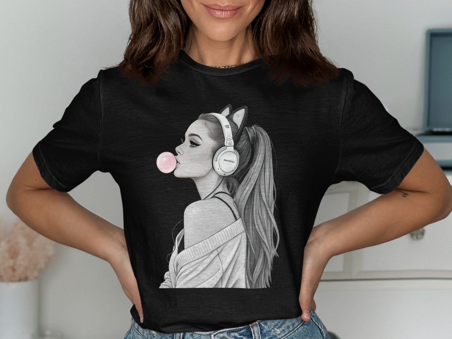 Stylish Cat Ear Headphones Graphic Tee Shirt product type