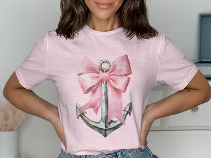 Pink Bow Anchor Graphic Design T-Shirt product