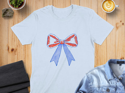 Stylish Red and Blue Bow Graphic T-Shirt product