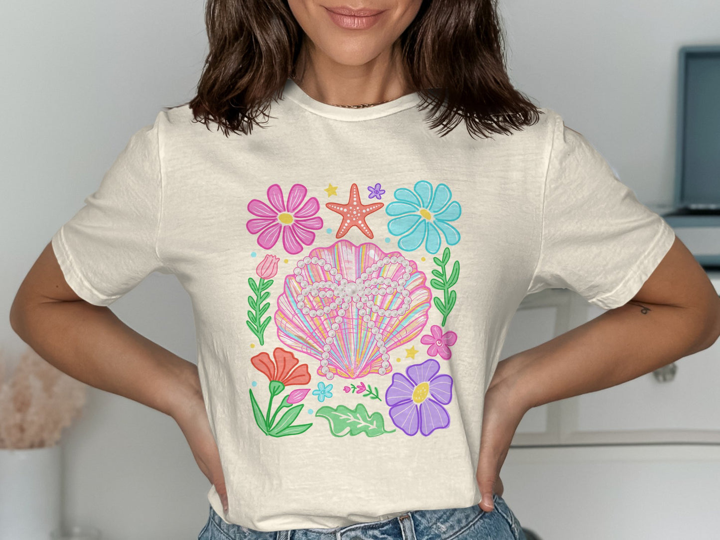 Bright Floral Seashell Patterned Tee product