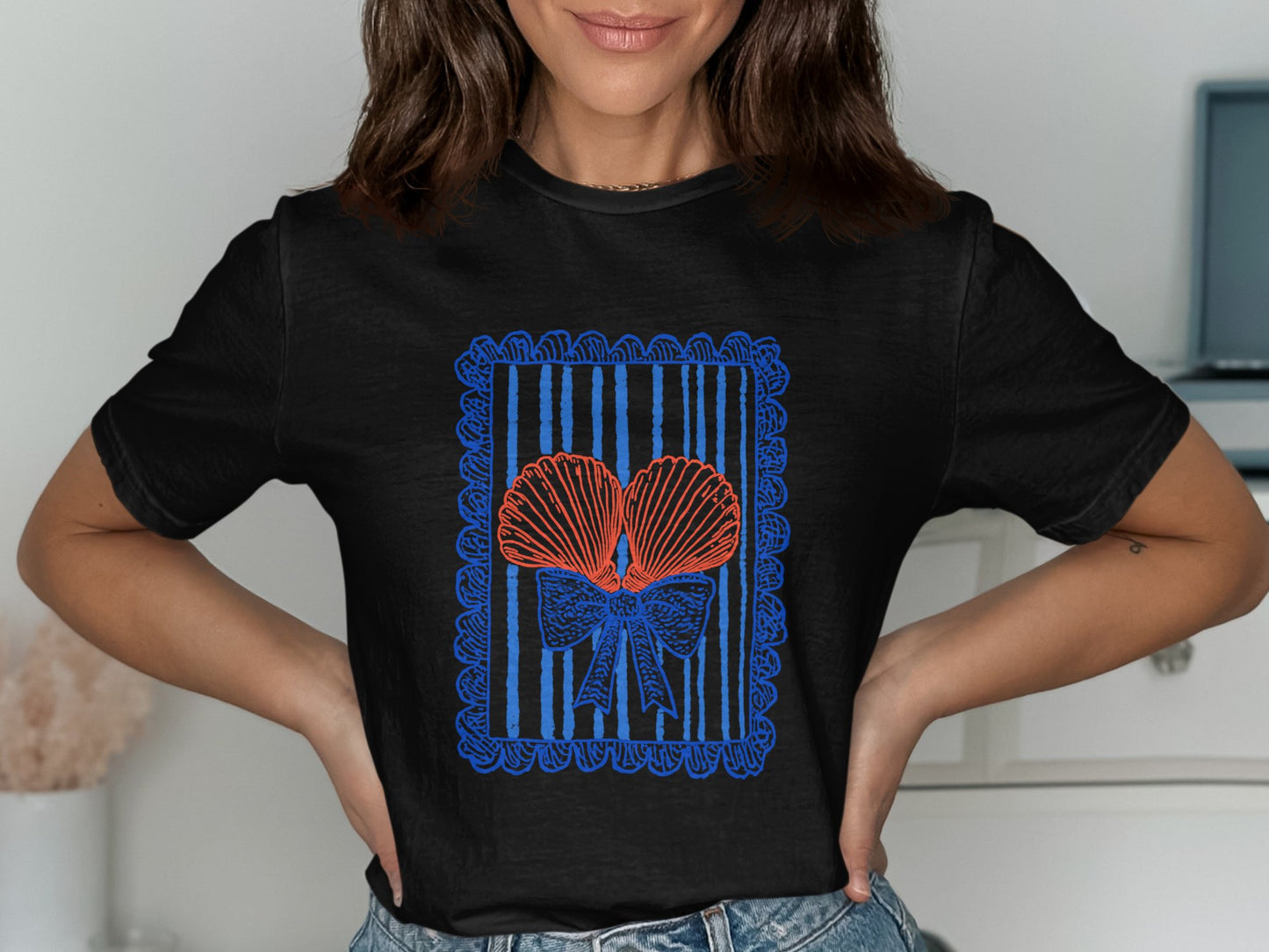 Unique Blue and Red Artwork Black T-shirt product type