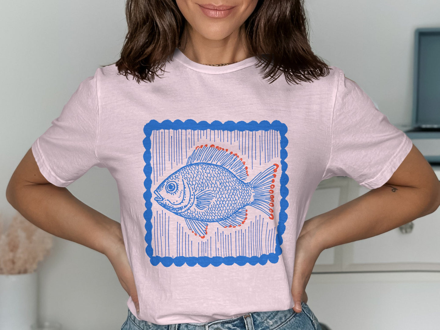 Blue Fish Design Graphic Cool Casual T-Shirt product