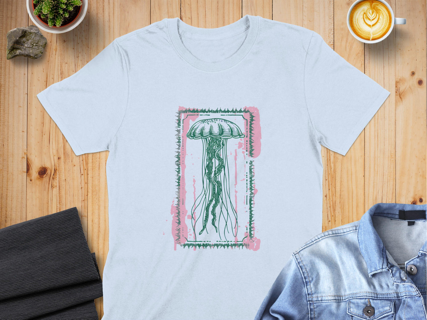 Jellyfish Illustration on White Comfortable T-shirt Product