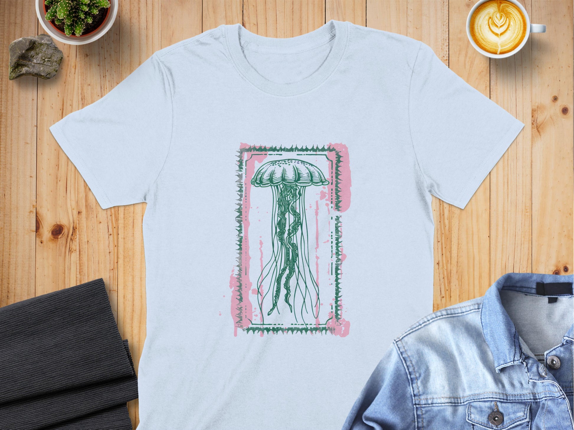 Jellyfish Illustration on White Comfortable T-shirt Product