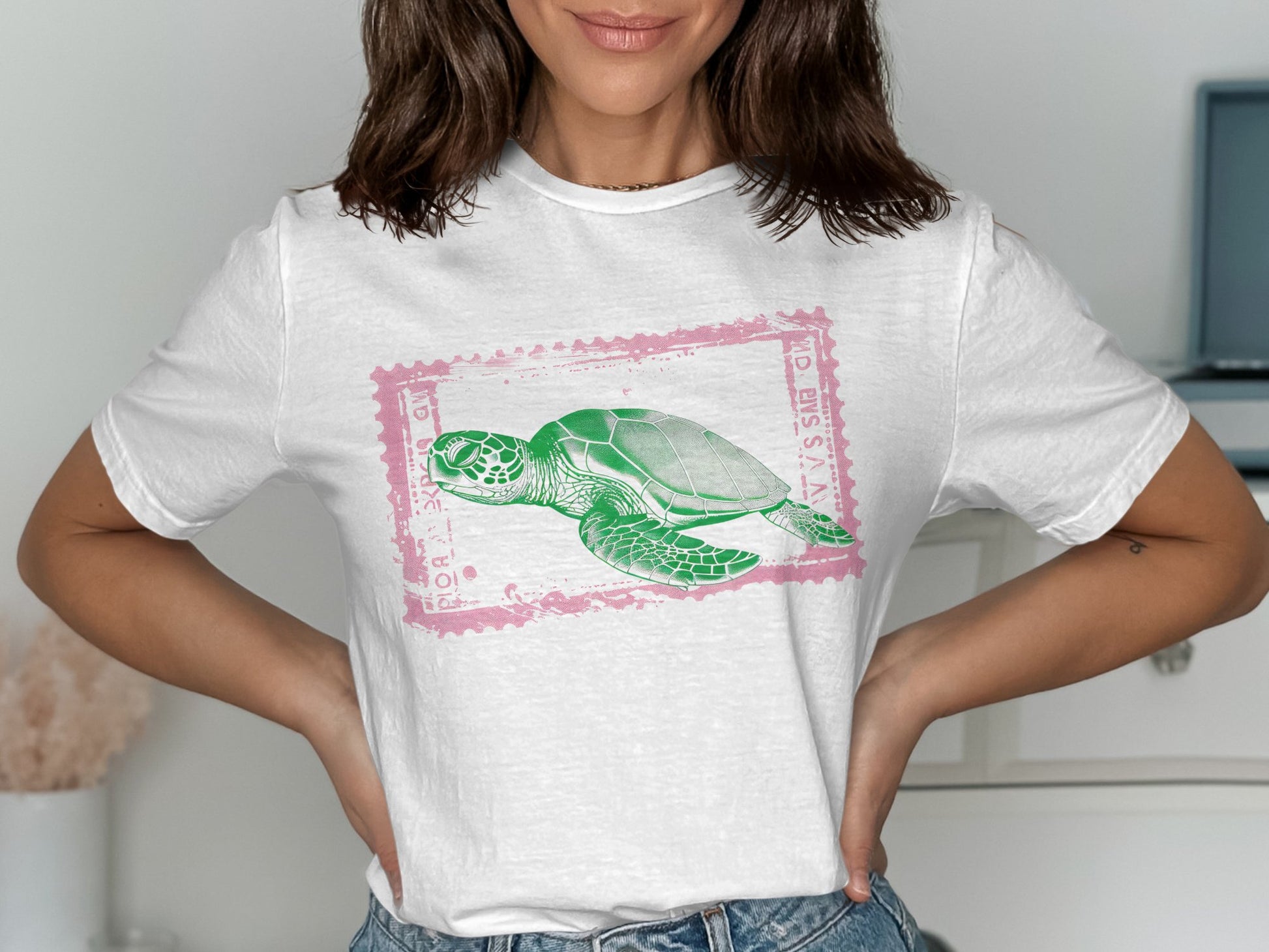 Sea Turtle Stamp Print White Graphic T-Shirt product
