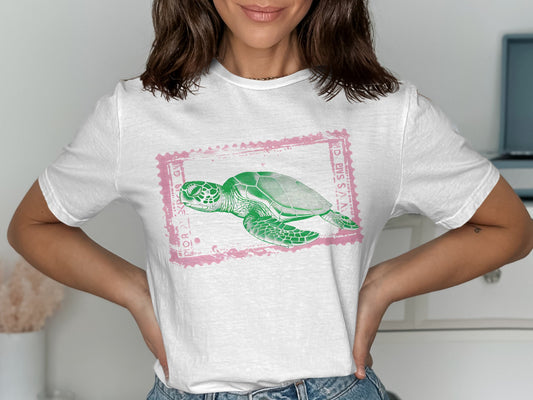 Sea Turtle Stamp Print White Graphic T-Shirt product