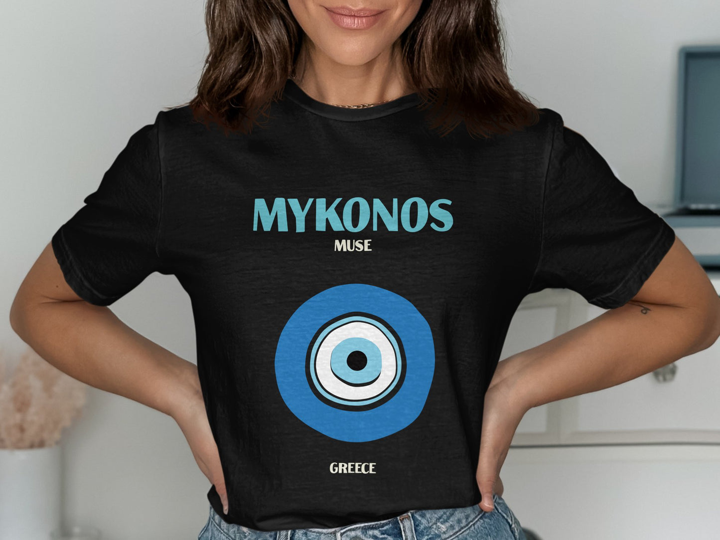 Mykonos Large Blue Eye Graphic Muse Greece T-shirt product