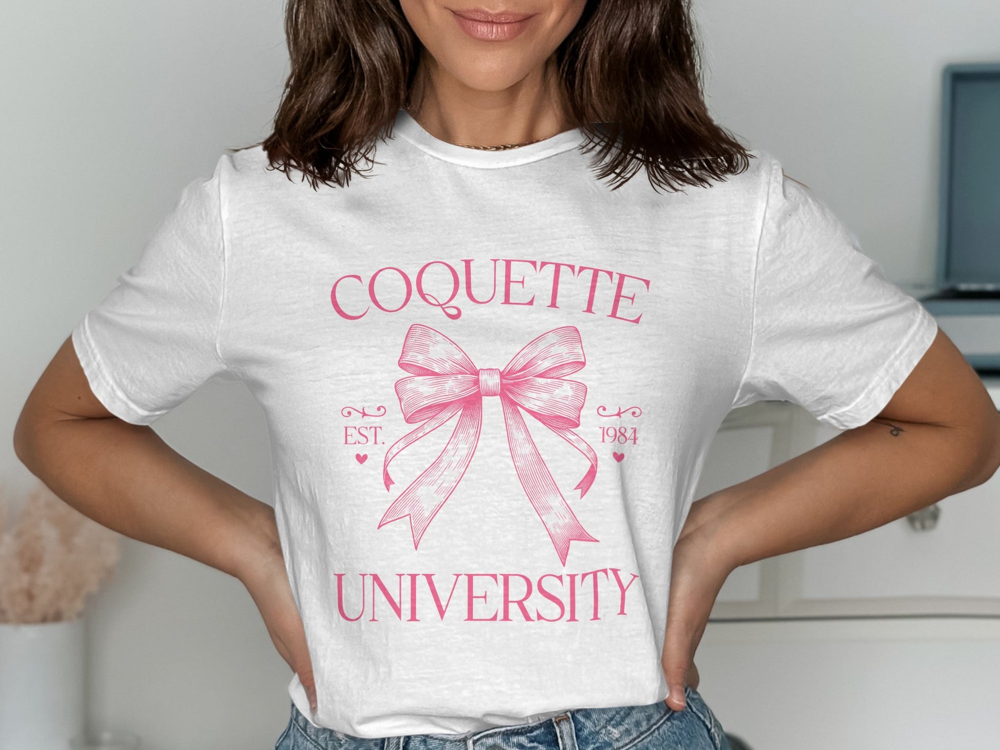 Coquette University Pink Ribbon Print Graphic T-Shirt product