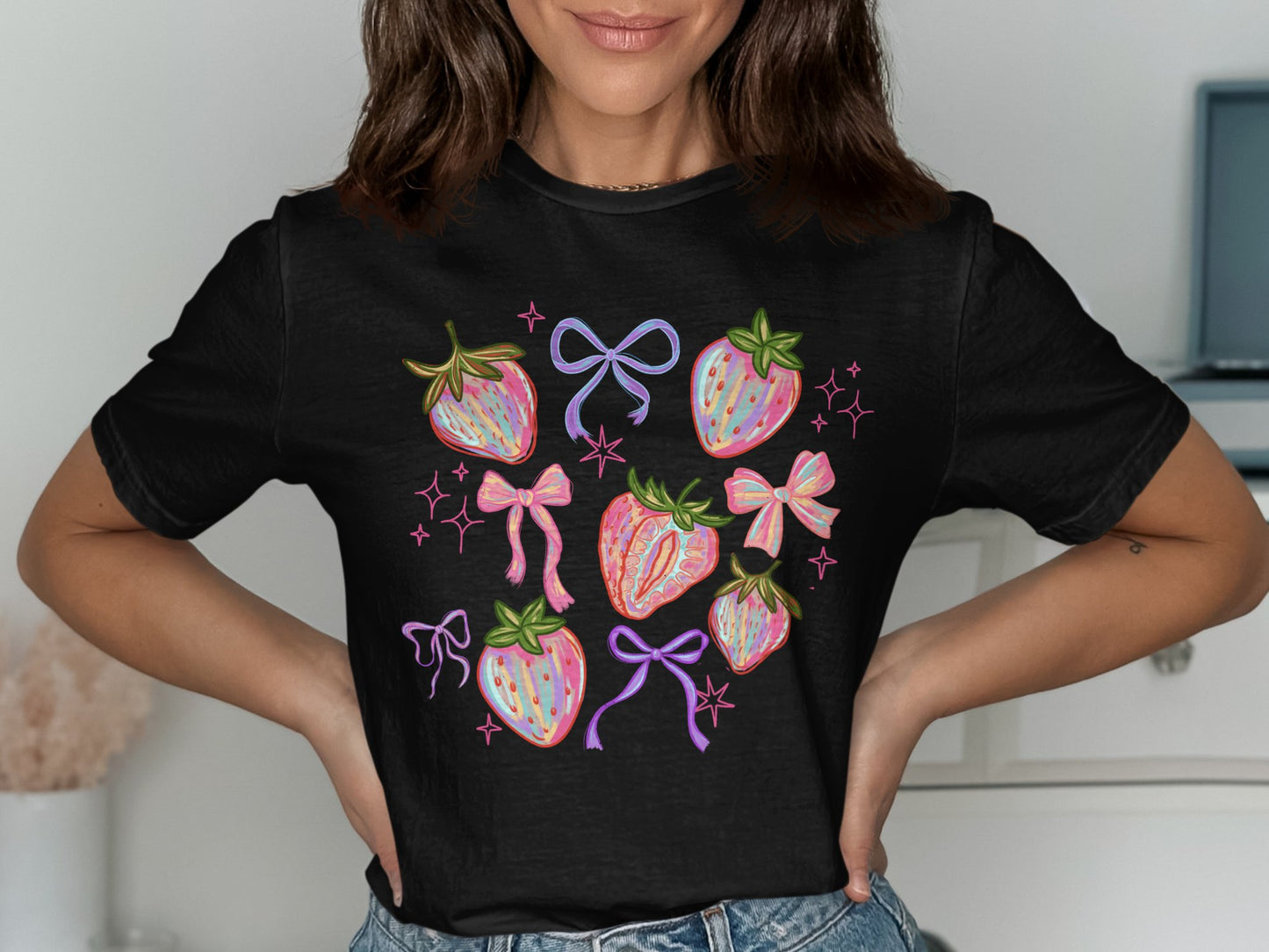 Colorful Strawberry Bow Graphic Tee product