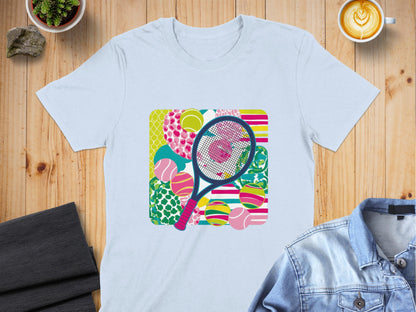 Vibrant Tennis Design Graphic Men and Women T-shirt