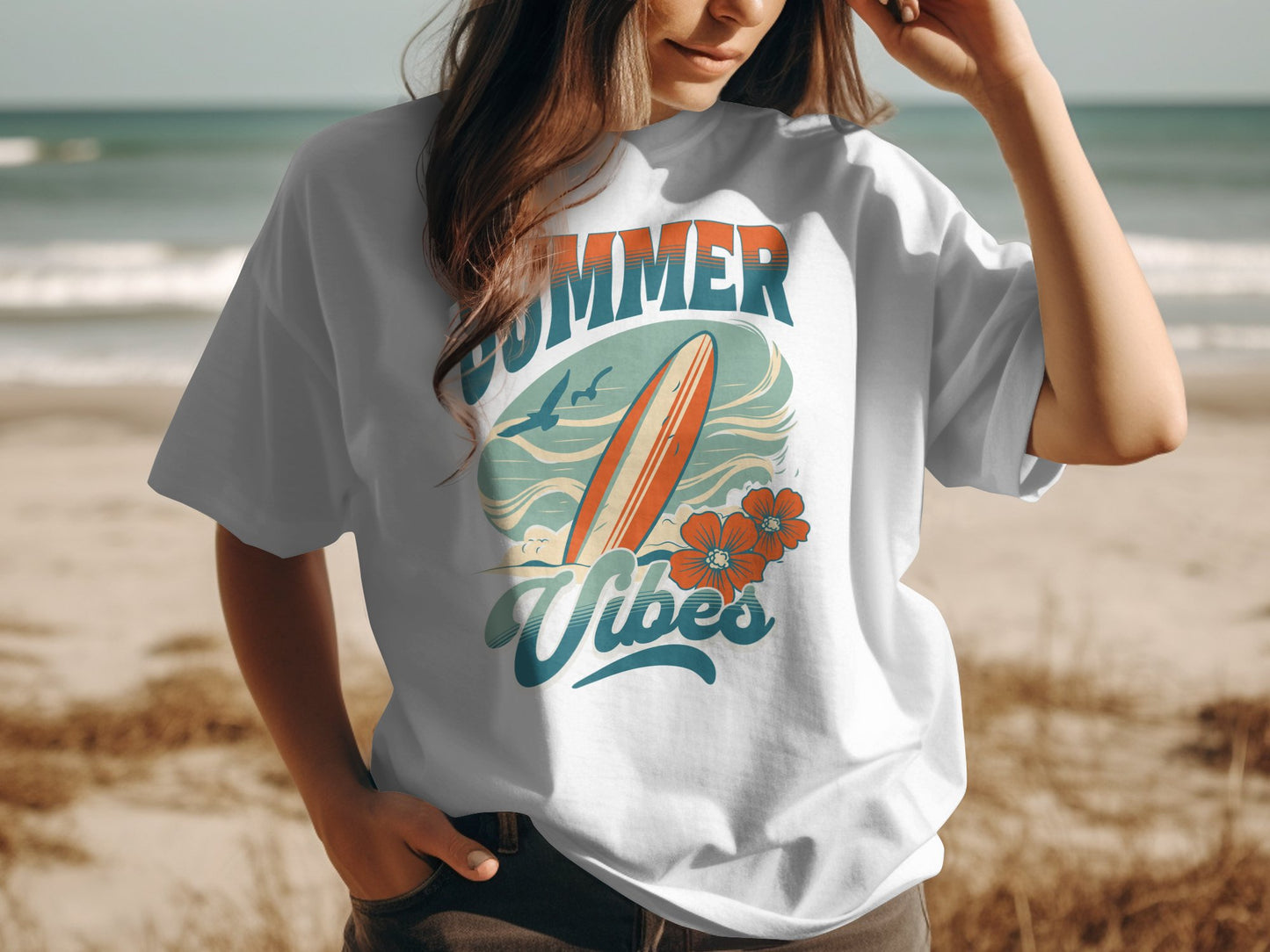 Summer Vibes Graphic Tee Beach Surfing Product