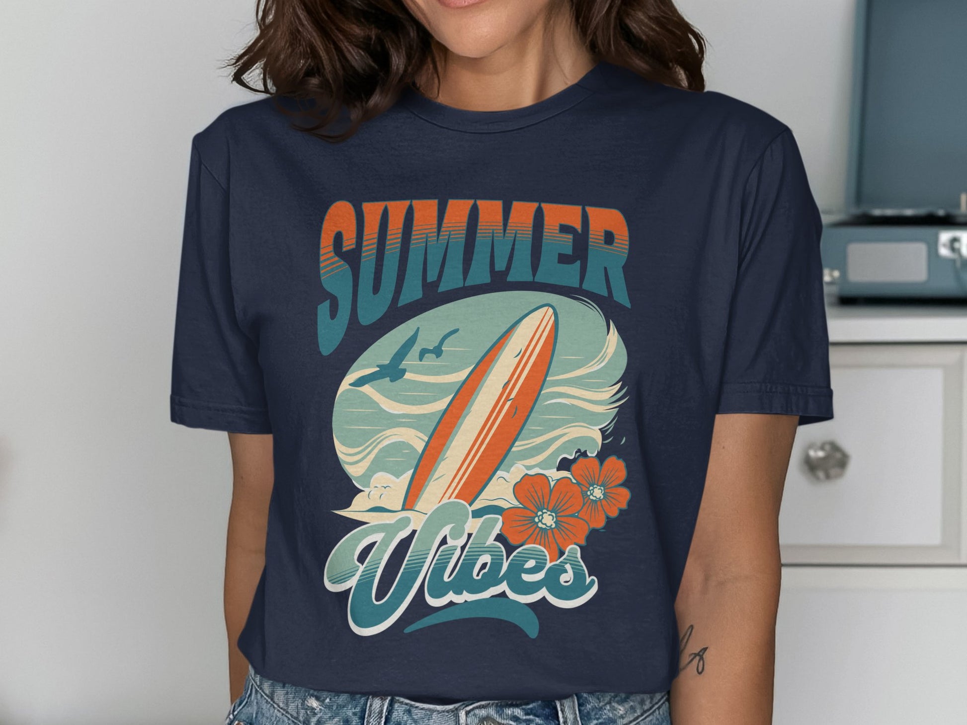 Summer Vibes Graphic Tee Retro Surfboard T-Shirt product