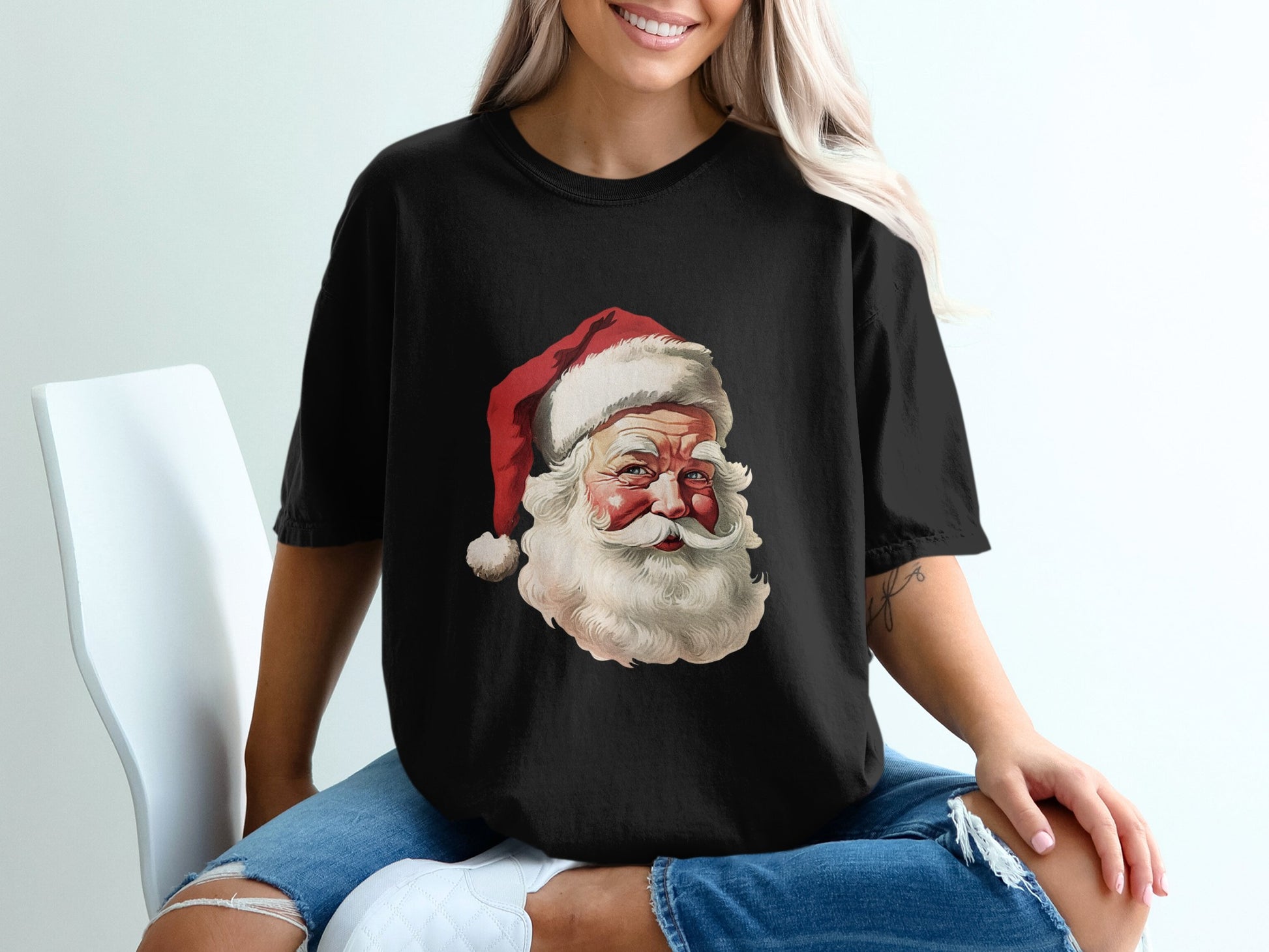 Vintage Santa Claus Print Black Santa T-Shirt product type