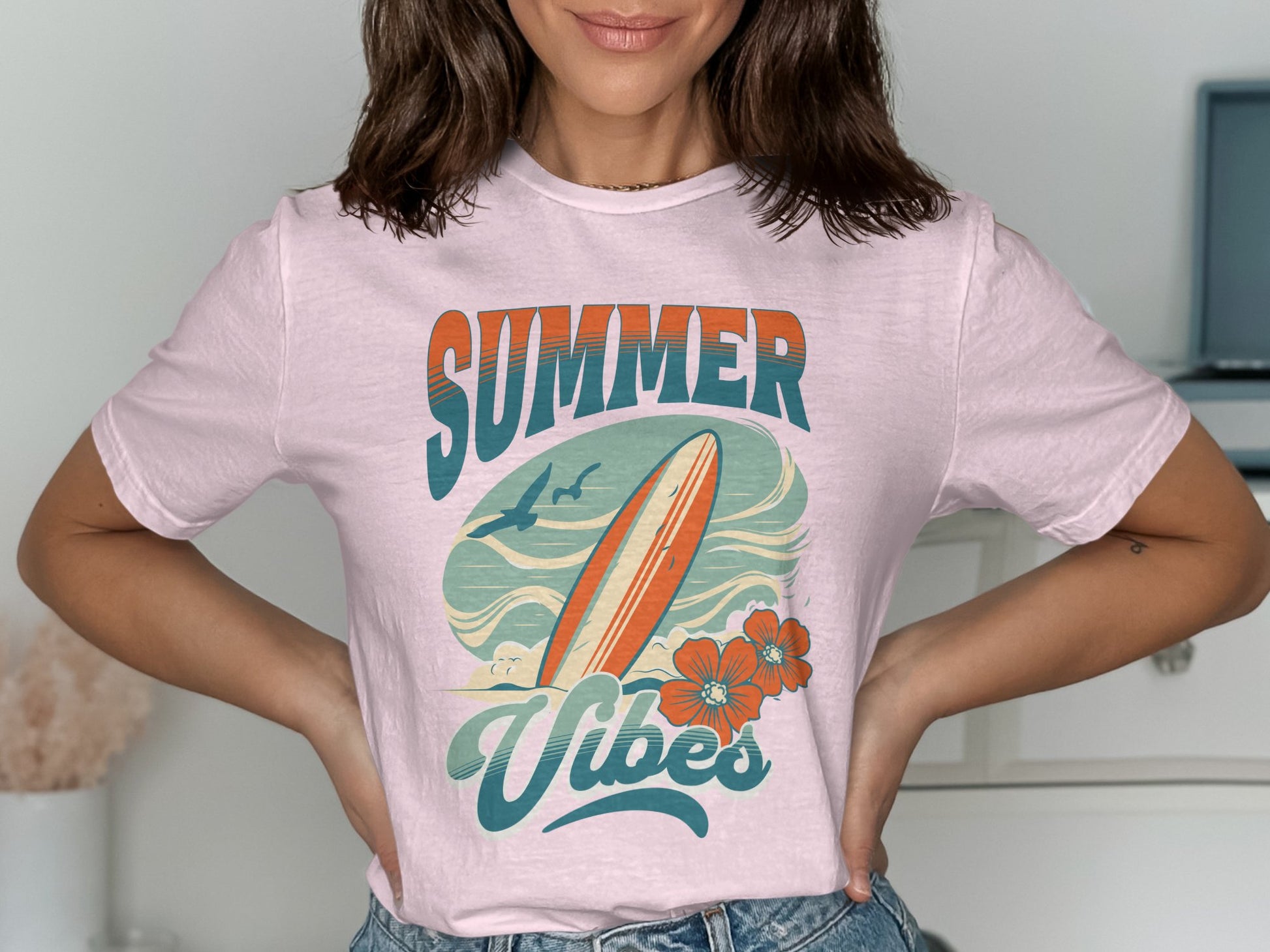 Summer Vibes Surfboard Graphic Design T-Shirt product