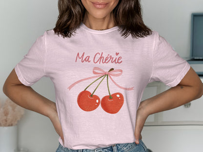 Cute Pink Ma Chérie with Cherry Print T-Shirt product type