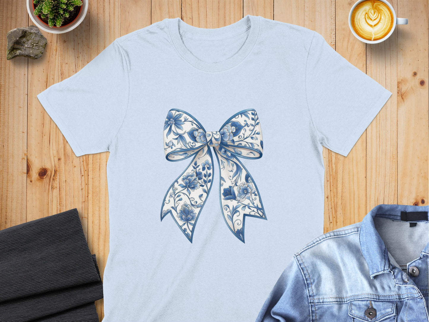 Elegant Floral Bow Design Graphic Tee Shirt product