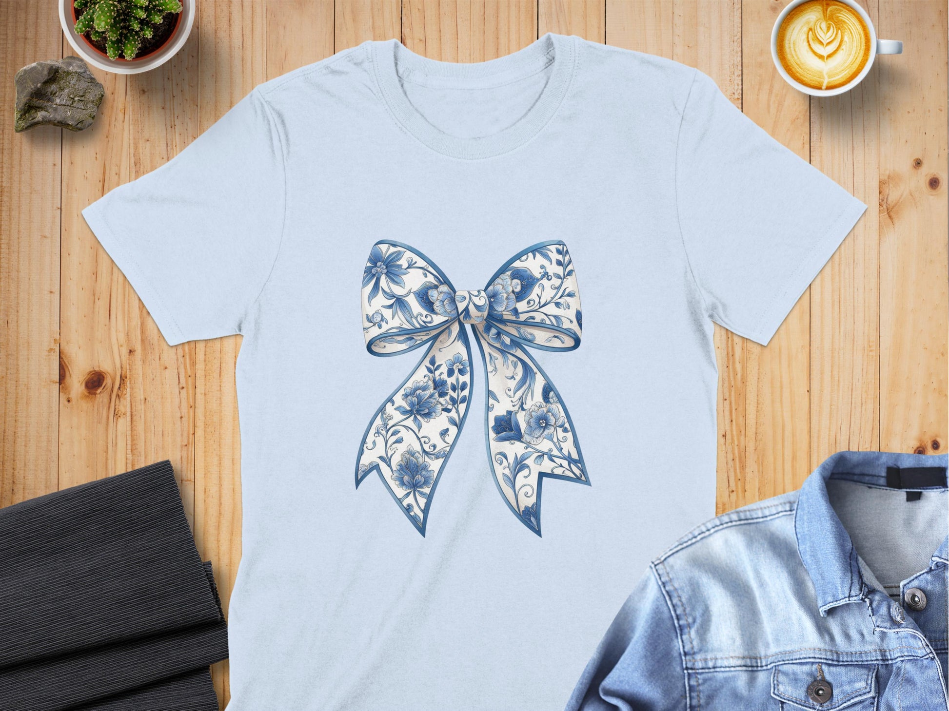 Elegant Floral Bow Design Graphic Tee Shirt product