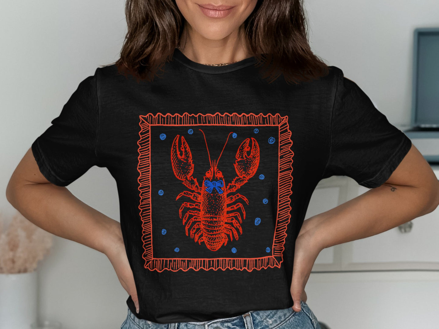 Lobster Graphic Design Artwork on Black T-Shirt product
