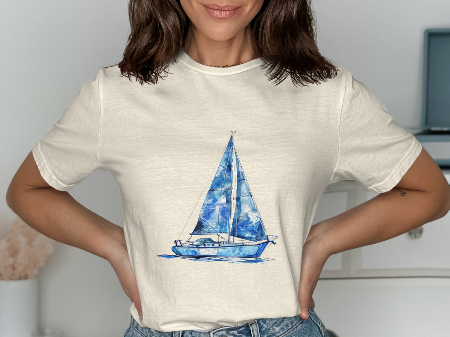 Sailboat Graphic Printed T-shirt casual top product type