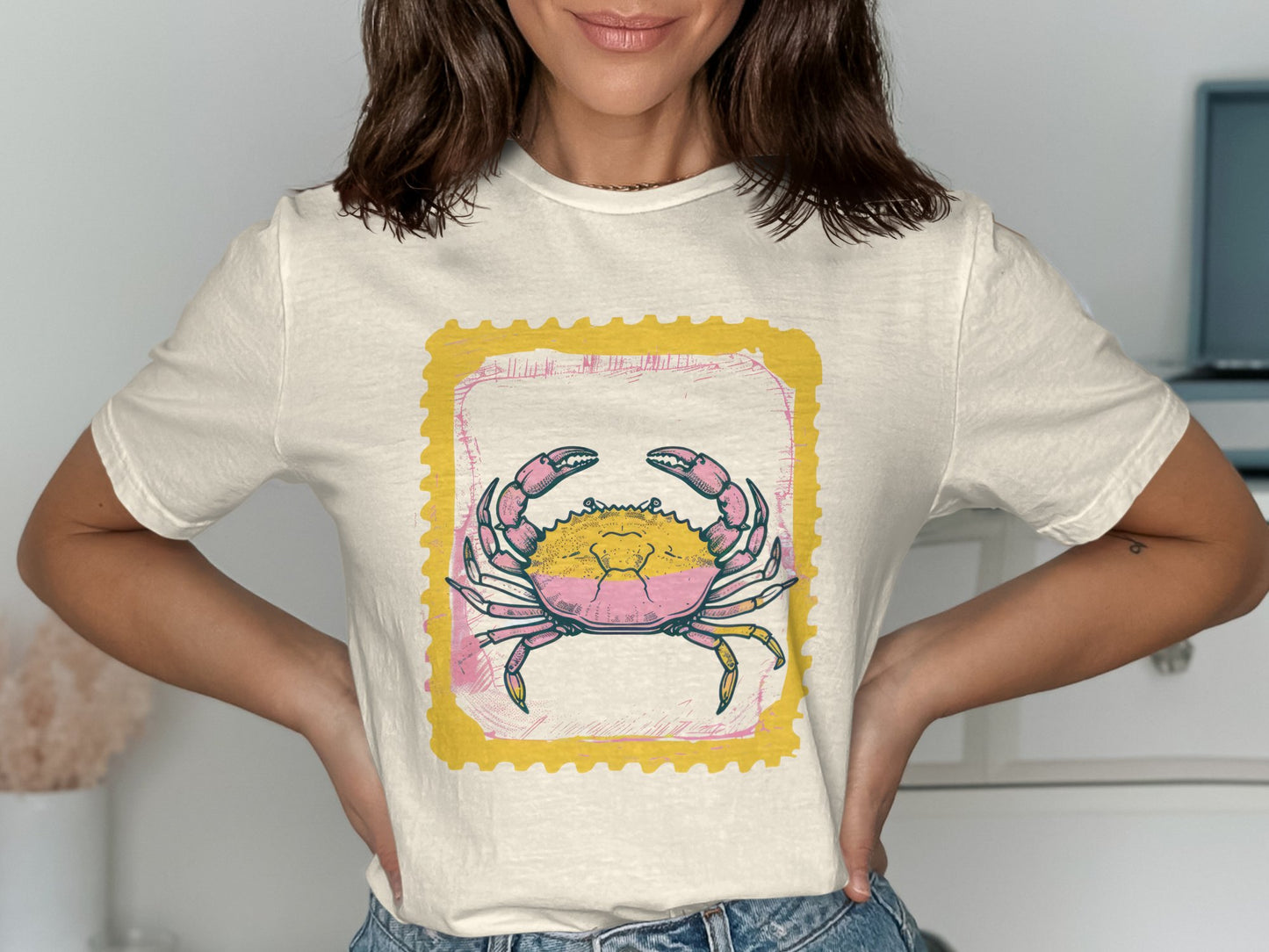 Crab Illustration Graphic Tee Casual Streetwear product type