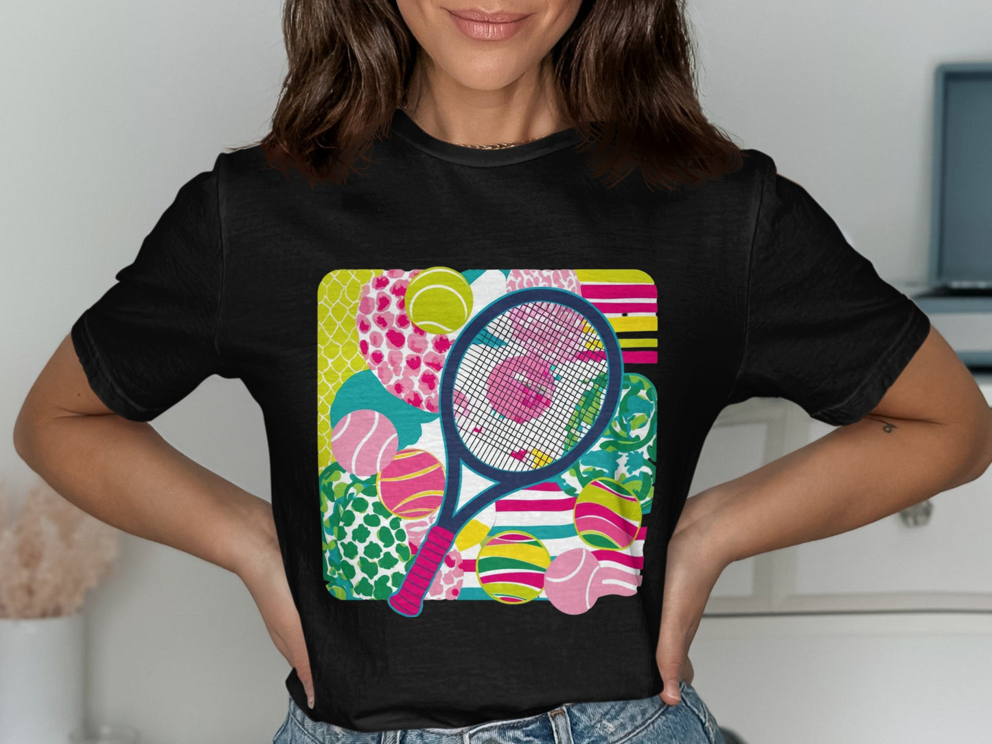Colorful Tennis Racket Pop Art Style Graphic T-shirt