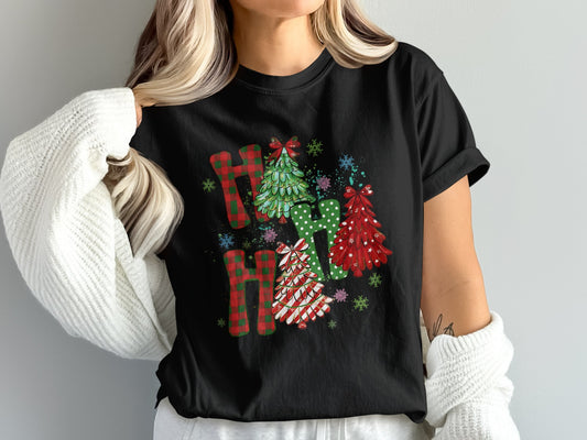 Festive Holiday Cheer Tree Design Black T-Shirt product