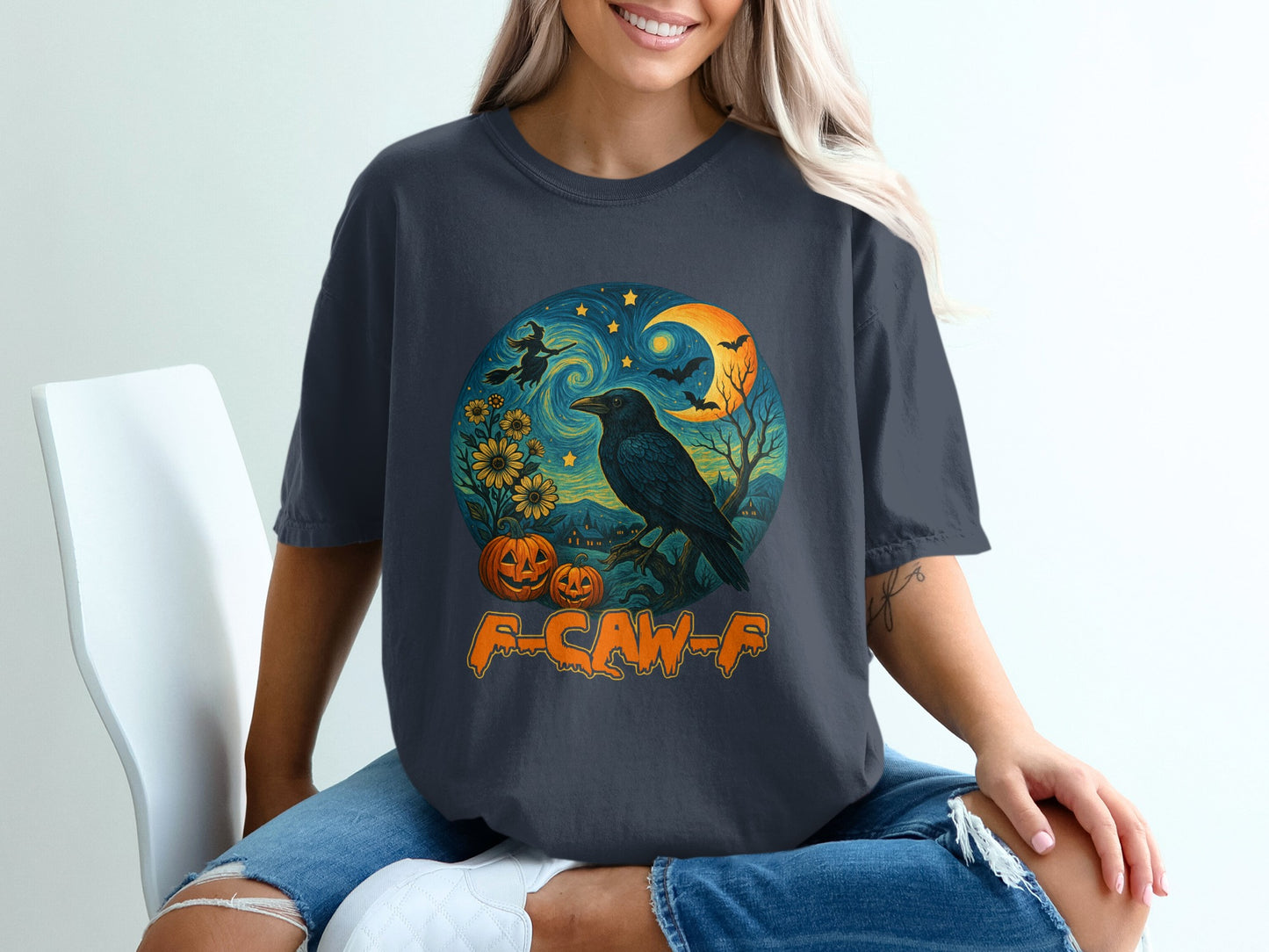 Halloween Themed Raven and Pumpkins Graphic Shirt product