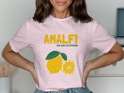 Pink t-shirt with "AMALFI" and lemon graphic.
