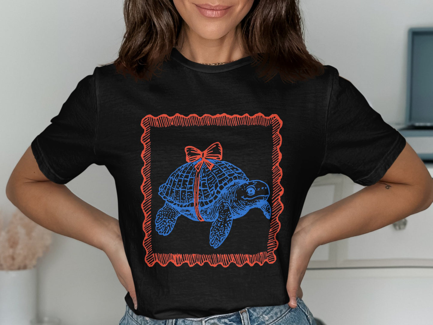 Turtle with Bow Design Graphic Tee Shirt product