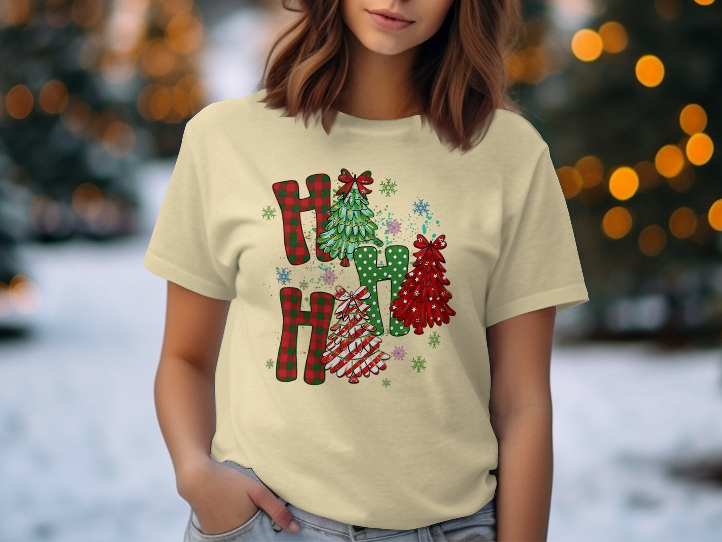 Festive Christmas Tree and Stockings Graphic T-Shirt product type