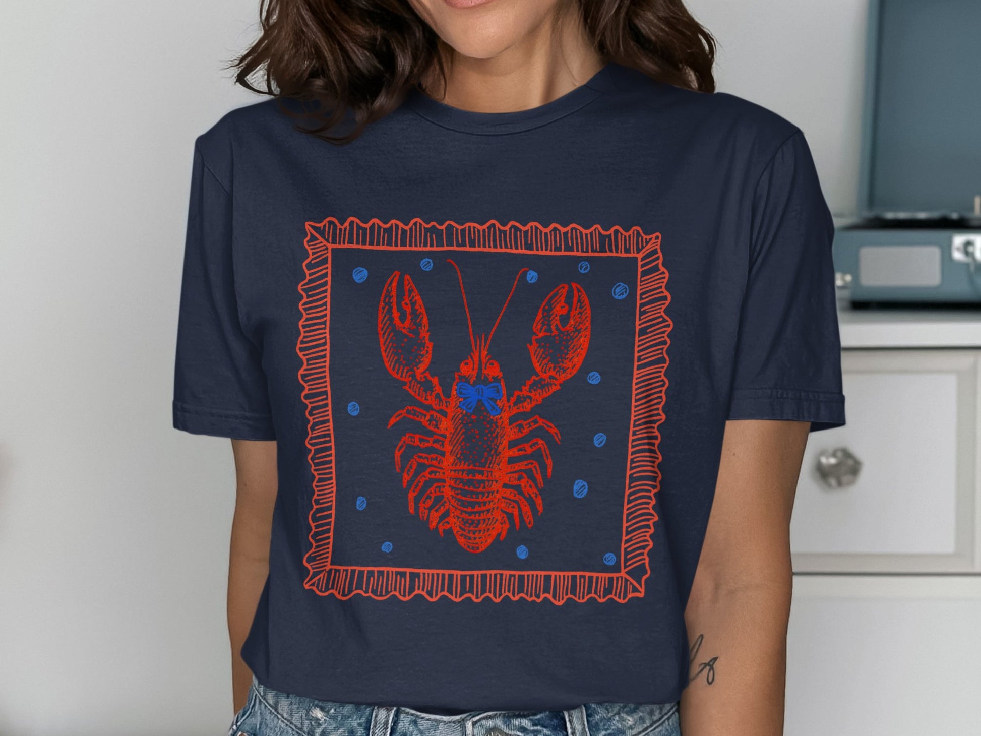 Navy Blue Graphic T-Shirt with Lobster Print product