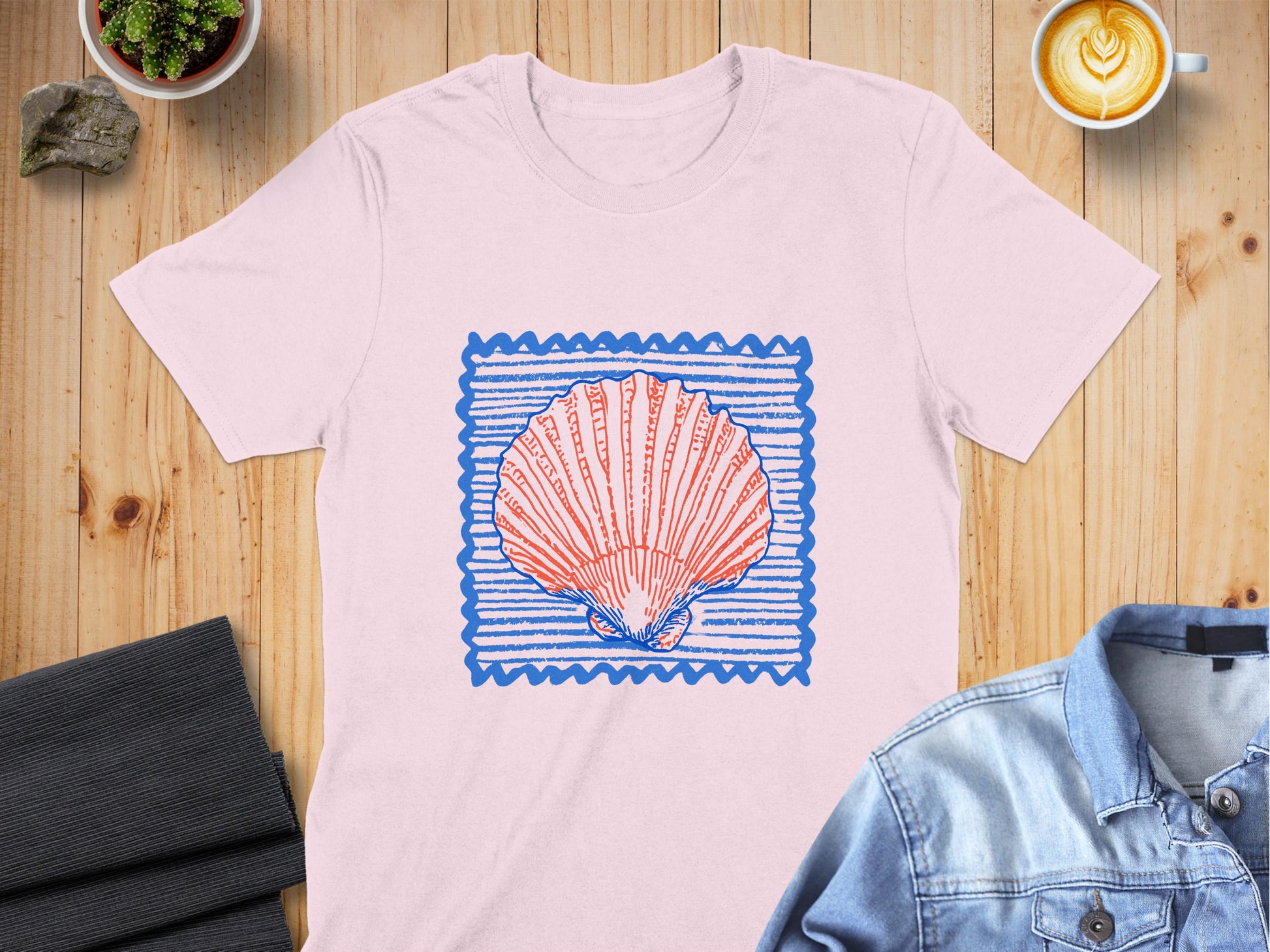 Pink T-shirt with Blue and Orange Shell Design product
