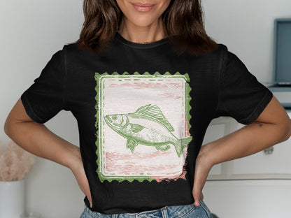 Fishing Theme Graphic Black T-shirt Casual Wear product
