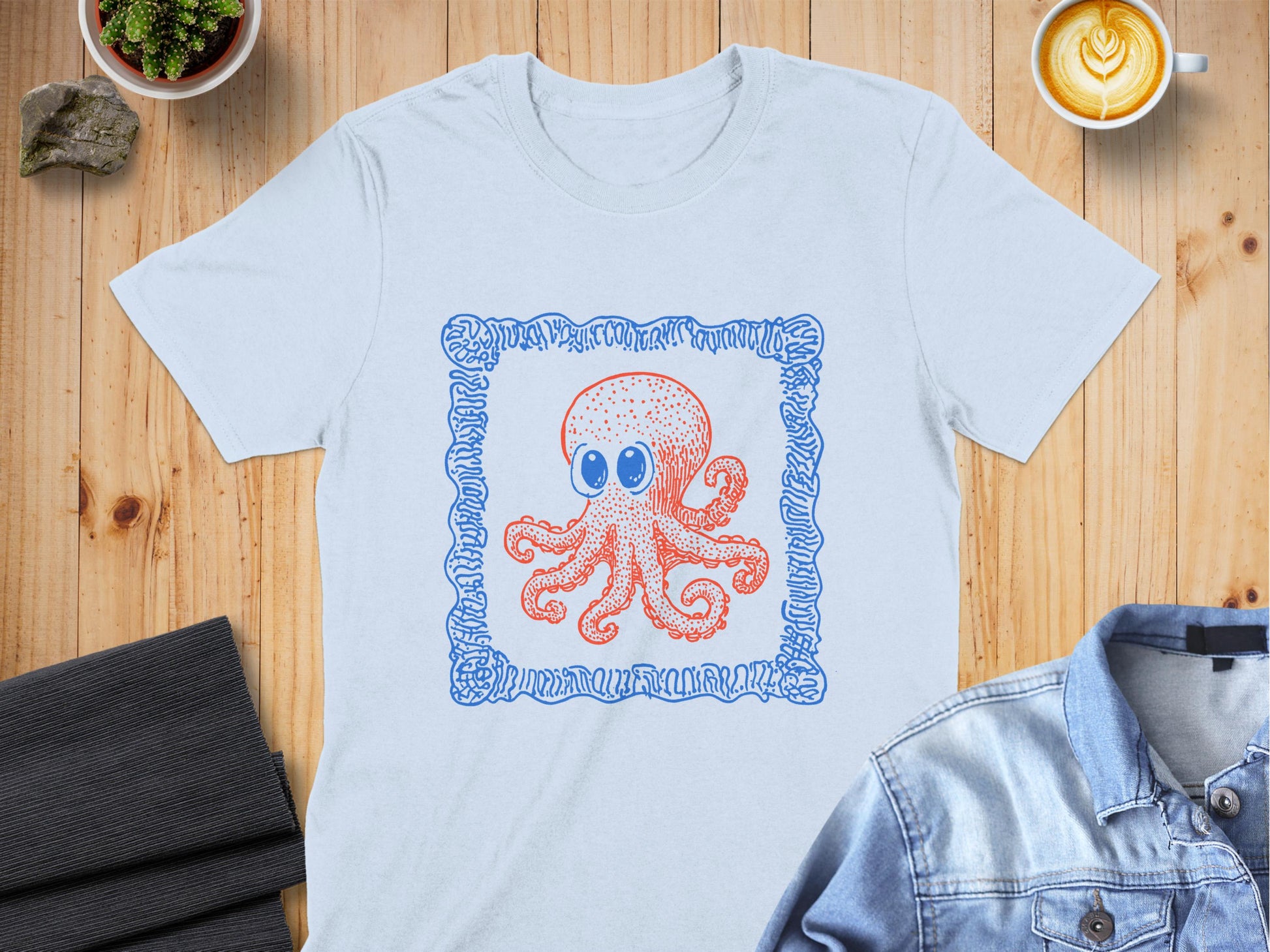 Casual Cute Kids Octopus with Border T-shirt product type