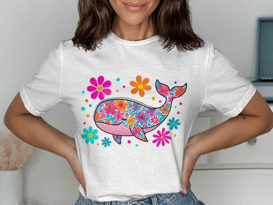 Colorful Whale and Flowers Graphic T-Shirt product type