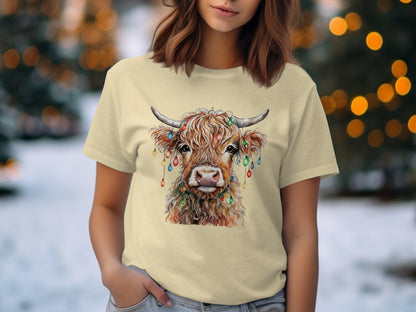 Highland Cow Christmas Lights Graphic T-Shirt product