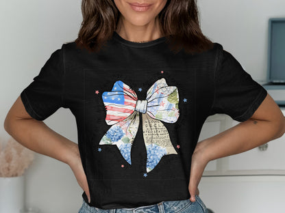 Patriotic Floral Bow Graphic Tee Shirt product type