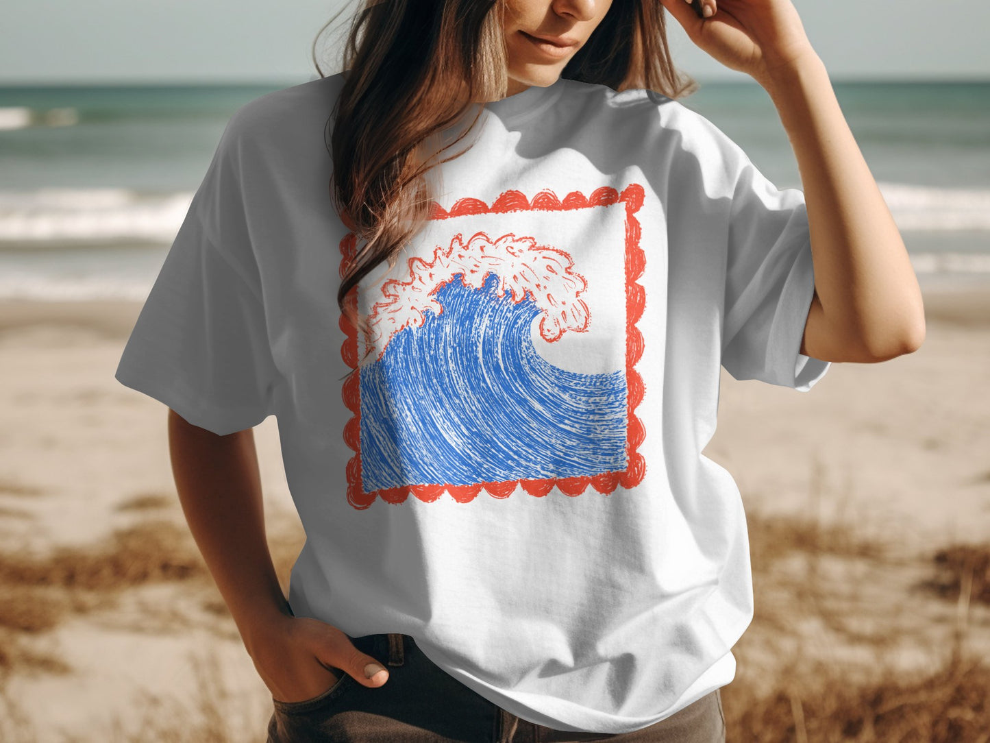 Beach Wave Graphic Tee with Scalloped Edge Design product