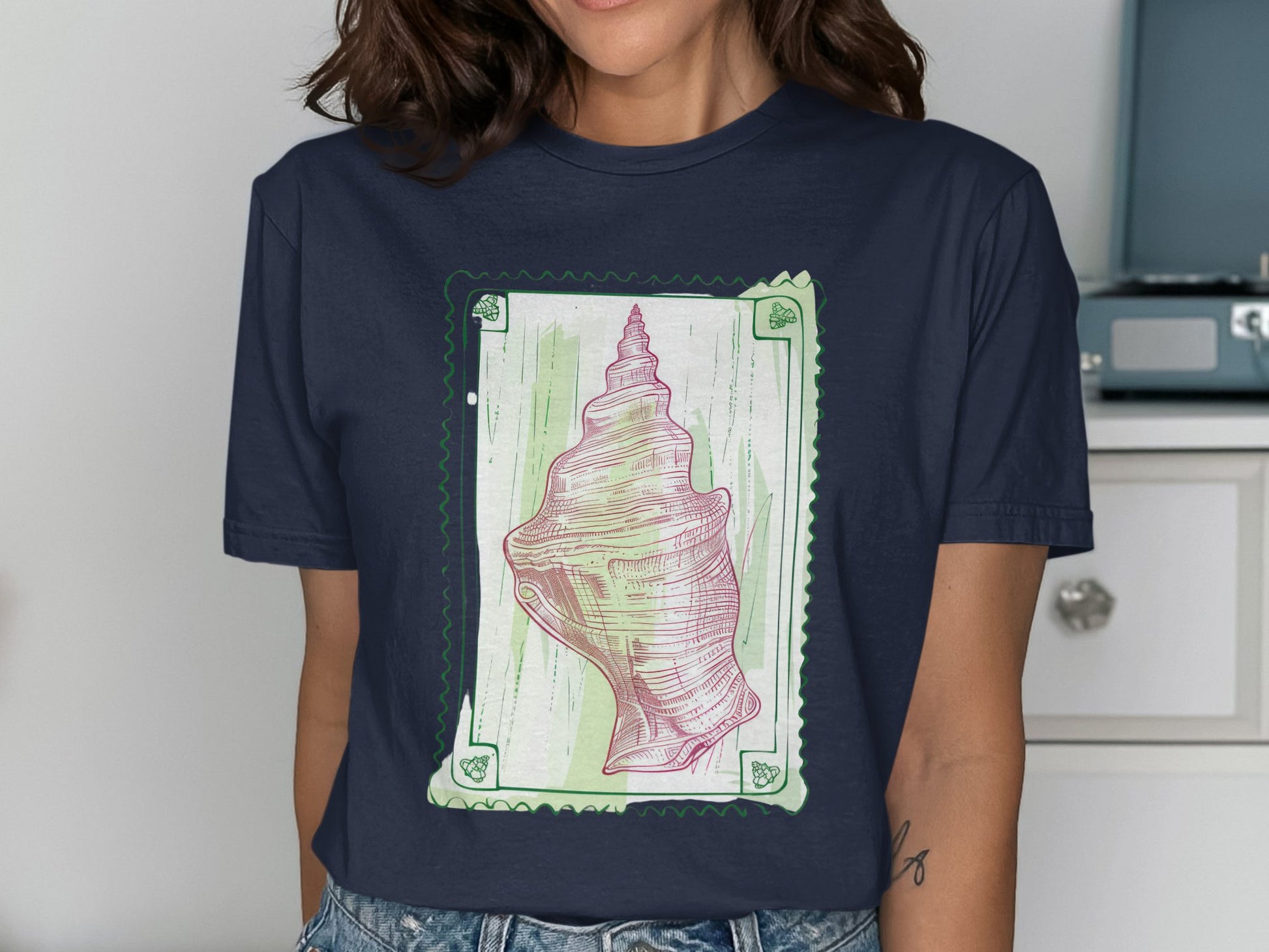 Artistic Conch Shell Print Tee Artistic Shirt product