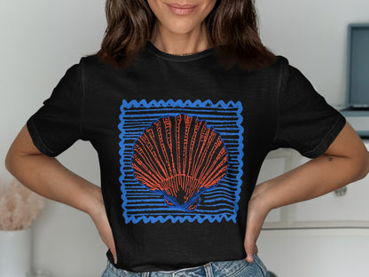 Vibrant Seashell Graphic on Black T-Shirt product type