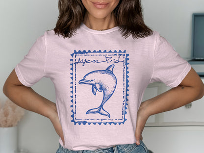 Hand Drawn Dolphin Stamp Design T-Shirt product