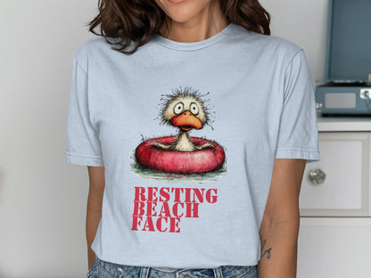 Cartoon duck wearing inner tube with text "RESTING BEACH FACE".