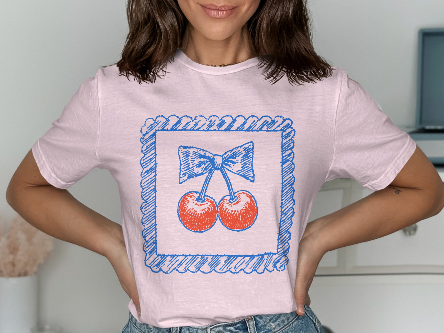 Cherry Print Pink Tee Casual Fashion Top product type